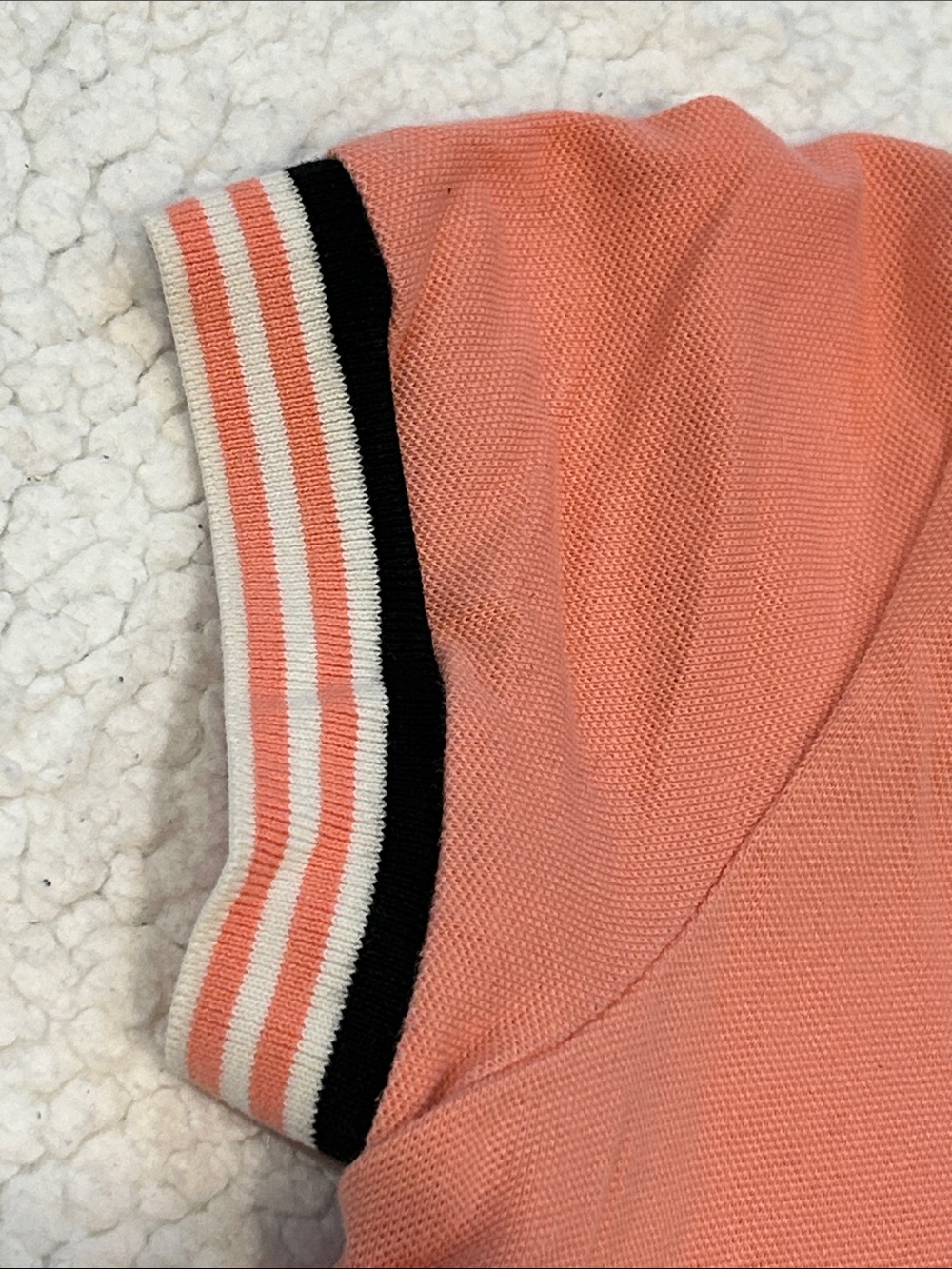Lacoste Coral Pink Deep V-Neck fitted Polo Shirt Small Striped Collar & Sleeves - Picture 11 of 16